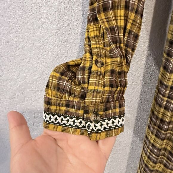 Anthropologie Dalton Wrap Maxi Dress Plaid Mustard Yellow Academia Fall Medium - Picture 8 of 16